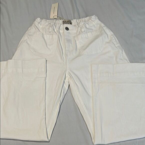 NWT Luvamia szM white wide leg slight flare elastic waist zip front pants - Picture 1 of 16